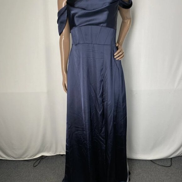 NEW AFTER-SIX Maxi Dress Midnight Navy Blue Size 6R | Off-Shoulder A-Line - Picture 6 of 6